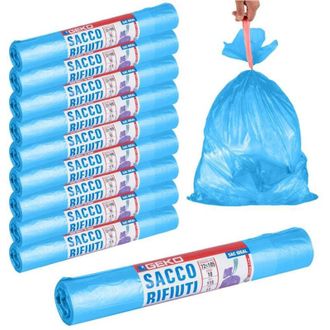 Trade Shop Trade Shop - Rotoli Sacchetti Buste Per Spazzatura 115lt 72x105cm Chiusura Con Laccetto Blu