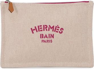 Hermès Beige Purple Canvas Pouch (Pre-Owned)