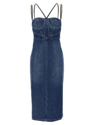 Nensi Dojaka Blue Cotton Midi Womens Dress