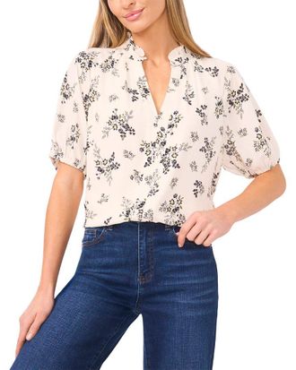 CeCe by Cynthia Steffe Cece Ruffle Neck Raglan Seam Split Neck Blouse