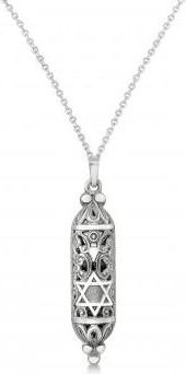 Allurez Solid Antiqued Mezuzah Pendant Necklace Sterling Silver