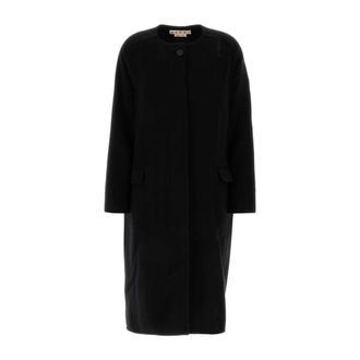 Marni Single-Breasted Coats, female, Black, S, Felt Coat with Embroidered Symbol