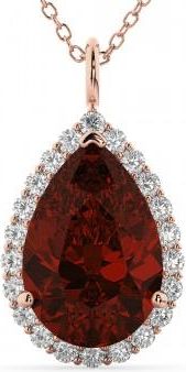 Allurez Halo Garnet & Diamond Pear Shaped Pendant Necklace 14k Rose Gold (6.24ct)