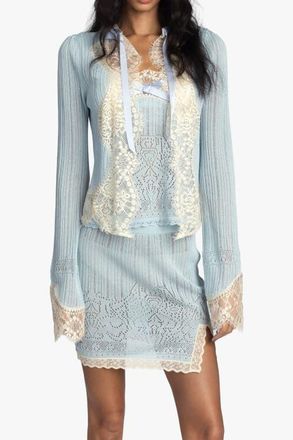 Anna Sui Lingerie Lace Knit Cardigan in Sky Blue at Nordstrom, Size Medium