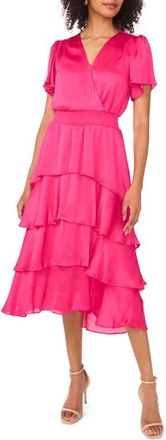 Vince Camuto Flutter Sleeve Tiered Midi Dress in Beetroot Pink at Nordstrom, Size X-Small