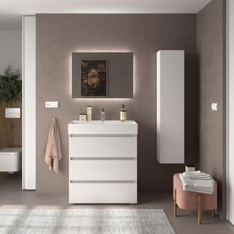 Cygnus Bath Mueble De Ba&ntilde;o Bequia 3c 100cm Blanco Mate Lavabo Veneto Porcelana