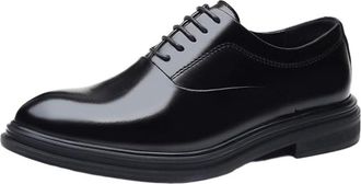 Generic Mens Genuine Leather Dress Shoes Pointed Toe British Style Fashion Business Casual Oxfords Breathable for Wedding and Formal Wear(Black,10.5)