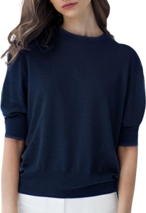 Autumn Cashmere Elbow Sleeve Relaxed Crew Pullover In Navy