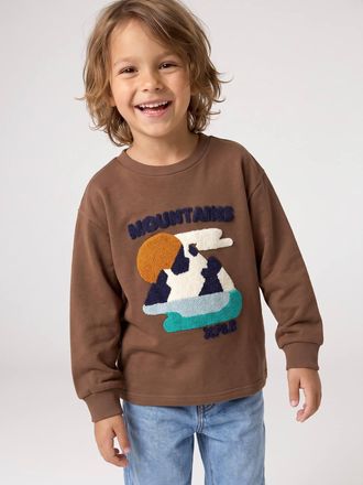 Vertbaudet Langarmshirt f&uuml;r Jungen mit Frottee-Motiv hellbraun