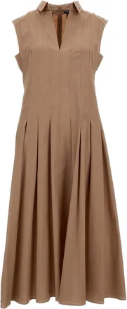 Fay Pleated Sleeveless Dress with Pointed Collar and Embroidered Logo