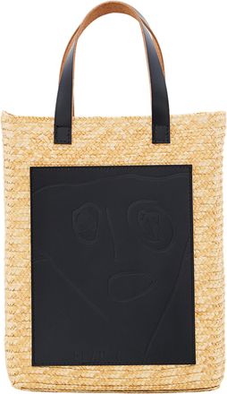 Plan C Woven Straw Medium Shopper Bag With Adjustable Strap And Abstract Design