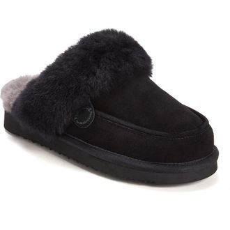 Dearfoams Fireside Melville Genuine Shearling Scuff Slipper in Black at Nordstrom, Size 10