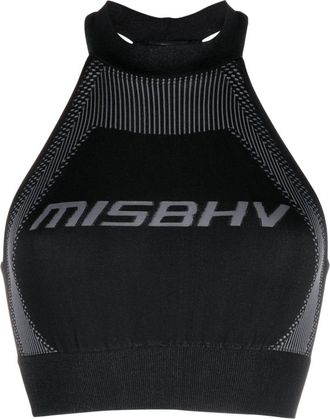Misbhv logo-jacquard crop top - women - Polyester/Elastane/Recycled Polyamide - XS/S - Black