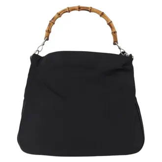 Gucci Vintage Bamboo Suede Black Canvas Backpack Bag (Pre-Owned)