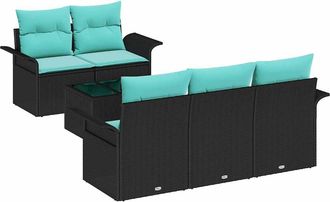 vidaXL Conjunto De Sof&aacute; De Jard&iacute;n 6 Uds. Negro Y Turquesa Vidaxl