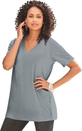 Roaman's Plus Size Cotton Ultimate V Neck Tee in Gunmetal at Nordstrom, Size Medium