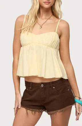 Edikted Byrdie Ruched Babydoll Camisole in Light-Yellow at Nordstrom, Size X-Large