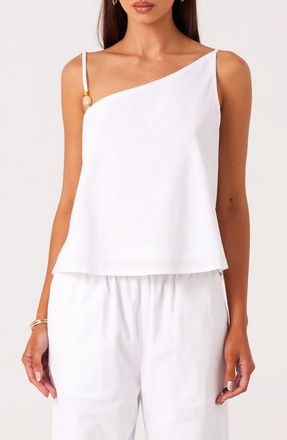 SNDYS Ismene Asymmetrical One Shoulder Linen & Cotton Blend Top in White at Nordstrom, Size X-Small