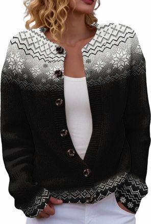 Generic Cardigans for Women UK Vintage Fairisle Jumpers for Women Lightweight Open Front Cardigan Casual Long Sleeve Button Down Sweaters Winter Warm Knitted 