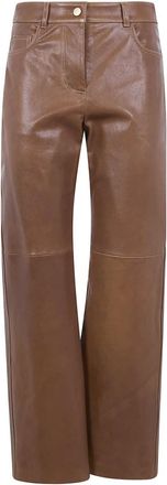 Max Mara Leren broek met rechte pijpen - Dames - Broeken - Bruin - Maat: XS Leer