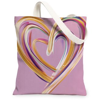 Generic Artistic Heart Canvas Tote Bags, Modern Colorful Design Reusable Grocery Bags, Lightweight Washable Shoulder Strap Canvas F, Peach, 13x15 Inch