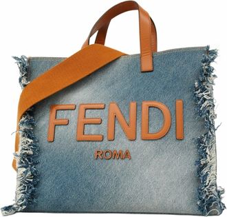 Fendi Blue Light Brown Denim Tote Bag (Pre-Owned)