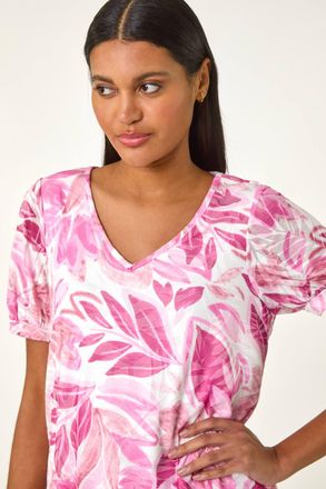 Roman Floral Print Burnout V-Neck Top