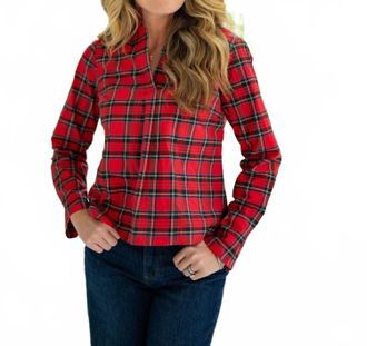 Sail to Sable Scalloped Hem Top In Red Tartan Plaid