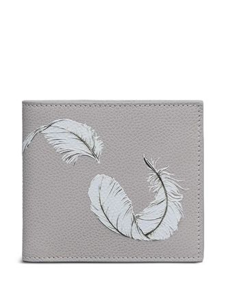Thom Browne feather-print card holder - men - Polyester/Calf Leather - One Size - Grey