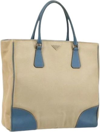Prada Pre-owned Tote Bags, female, Beige, Size: ONE SIZE Pre-owned Canvas Tote Bag