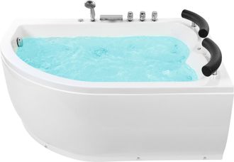 Beliani Ba&ntilde;era De Hidromasaje De Acr&iacute;lico Sanitario Blanco Con Led Izquierda Doble 158 X 113 Cm Dise&ntilde;o Moderno Paradiso