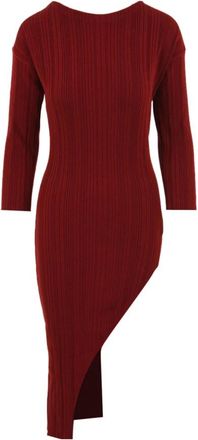 Akep Geribbelde Lange Jurk - Dames - Casual kleedjes - Rood - M - Wol - Kleedjes