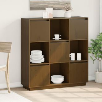 vidaXL Vidaxl - Aparador Alto Madera Maciza De Pino Marr&oacute;n Miel 110,5x35x117 Cm