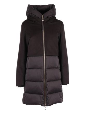 Duno hooded coat - women - Wool/Rayon/Polyester/Polyester/Polyamide/Down/Feather - 44 - Brown