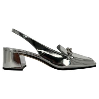 Jimmy Choo London Diamond Tilda 45mm Slingback Pumps in Metallic Silver Patent Leather