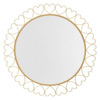 Dmora Espejo Dmora De Pared, Marco Con Corazones, Forma Redonda, 80x80h Cm, Oro