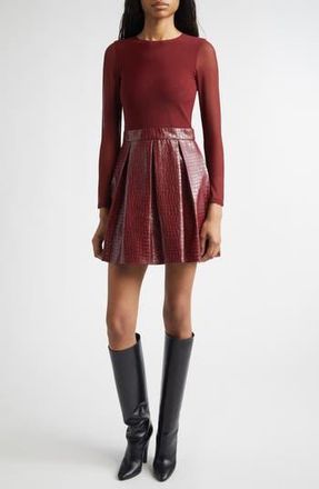Alice & Olivia Chara Long Sleeve Faux Leather Party Dress in Oxblood at Nordstrom Rack, Size 12