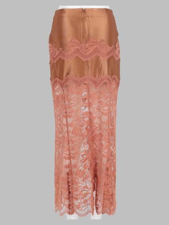Paco Rabanne Lace-Trimmed Midi Skirt - Beige