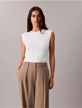 Calvin Klein Womens Ruched Side Tank Top - White - XS
