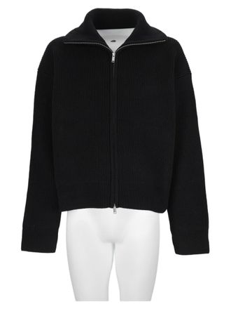 STUDIO NICHOLSON Black Boxy Ribbed High-Collar Wool Sweater