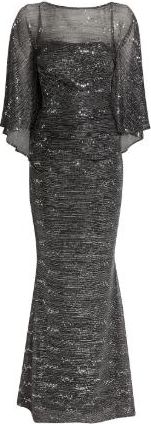 Talbot Runhof Cape-effect Sequined Jersey Gown Size M