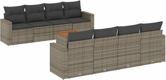 vidaXL Set De Muebles De Jard&iacute;n 9 Pzas Y Cojines Rat&aacute;n Sint&eacute;tico Gris Vidaxl