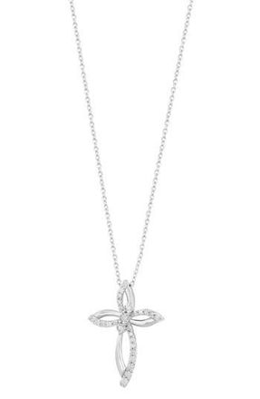 Effy Sterling Silver Diamond Cross Pendant Necklace in White at Nordstrom Rack, Size 18