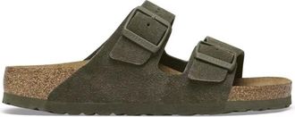 Birkenstock Sliders, male, Green, 9 UK, Arizona Suede Leather Sandals in Thyme