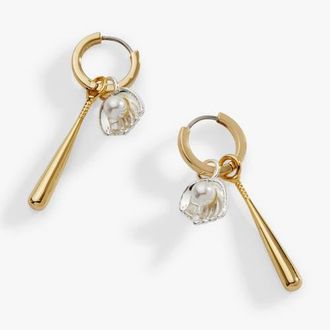 Alex and Ani Baseball Interchangeable Duo Charm Hoop Earrings in Gold at Nordstrom