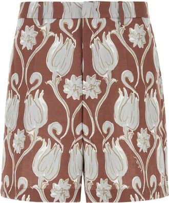 Valentino Garavani Mens Printed Linen Bermuda Shorts - Brown - Size EU 50 (Mens)