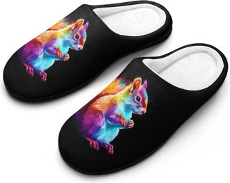 Generic Colorful Squirrel Mens Slippers Slip On Comfortable Fleece Cotton House Shoes Winter