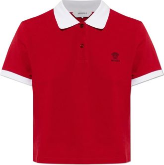 Versace Geborduurde katoenpiqu&eacute; polo - Dames - Polos - Rood - 2XS - Katoen - Tops