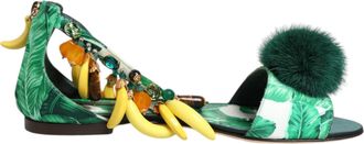 Dolce & Gabbana Groene Bont Satijnen Bananenblad Sandalen Schoenen