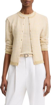 Vince Gingham 3/4-Sleeve Wool-Blend Cardigan